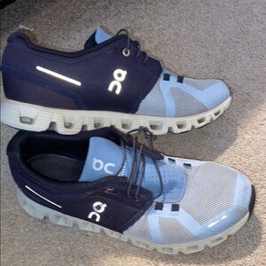 On Running Athletic Shoes in Blue and Gray